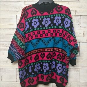 Steffano one size bright vibrant colorful sweater flowers hearts